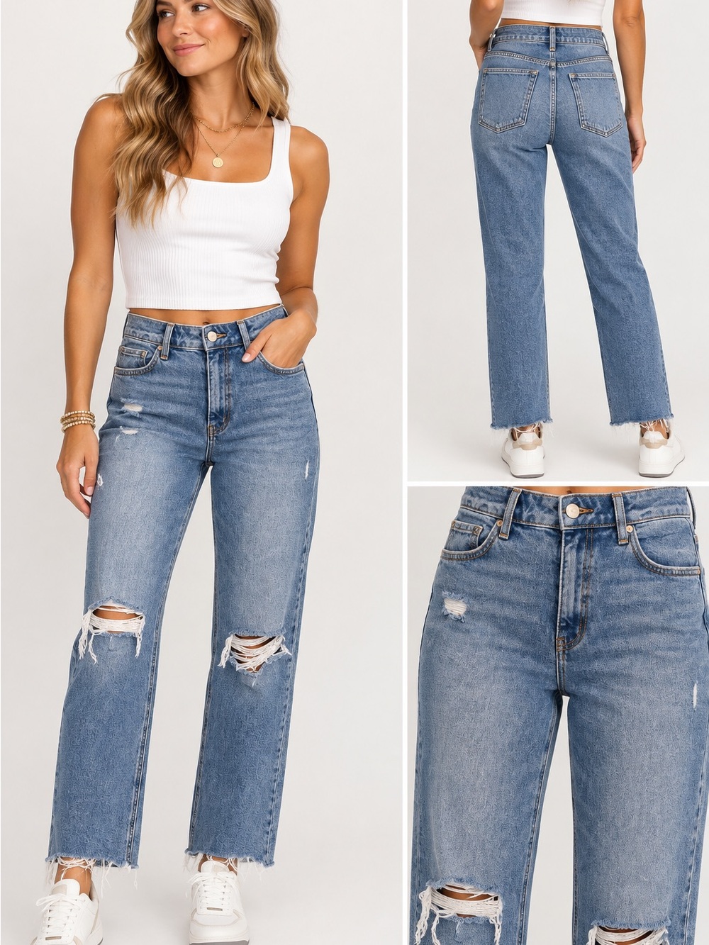 Lovervet High-Rise Distressed Straight Jeans - Blue